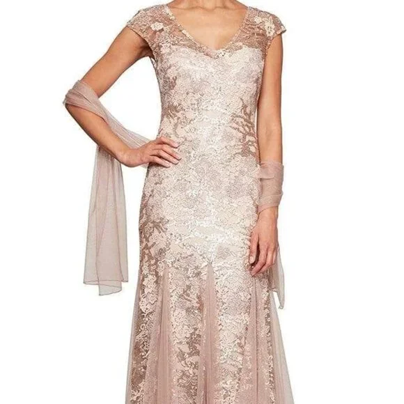 rose gold lace mother of the bride dress Dusty Rose Mother Of The Bride Dress Sheath Cap Sleeves Lace Knee Leng main image 0